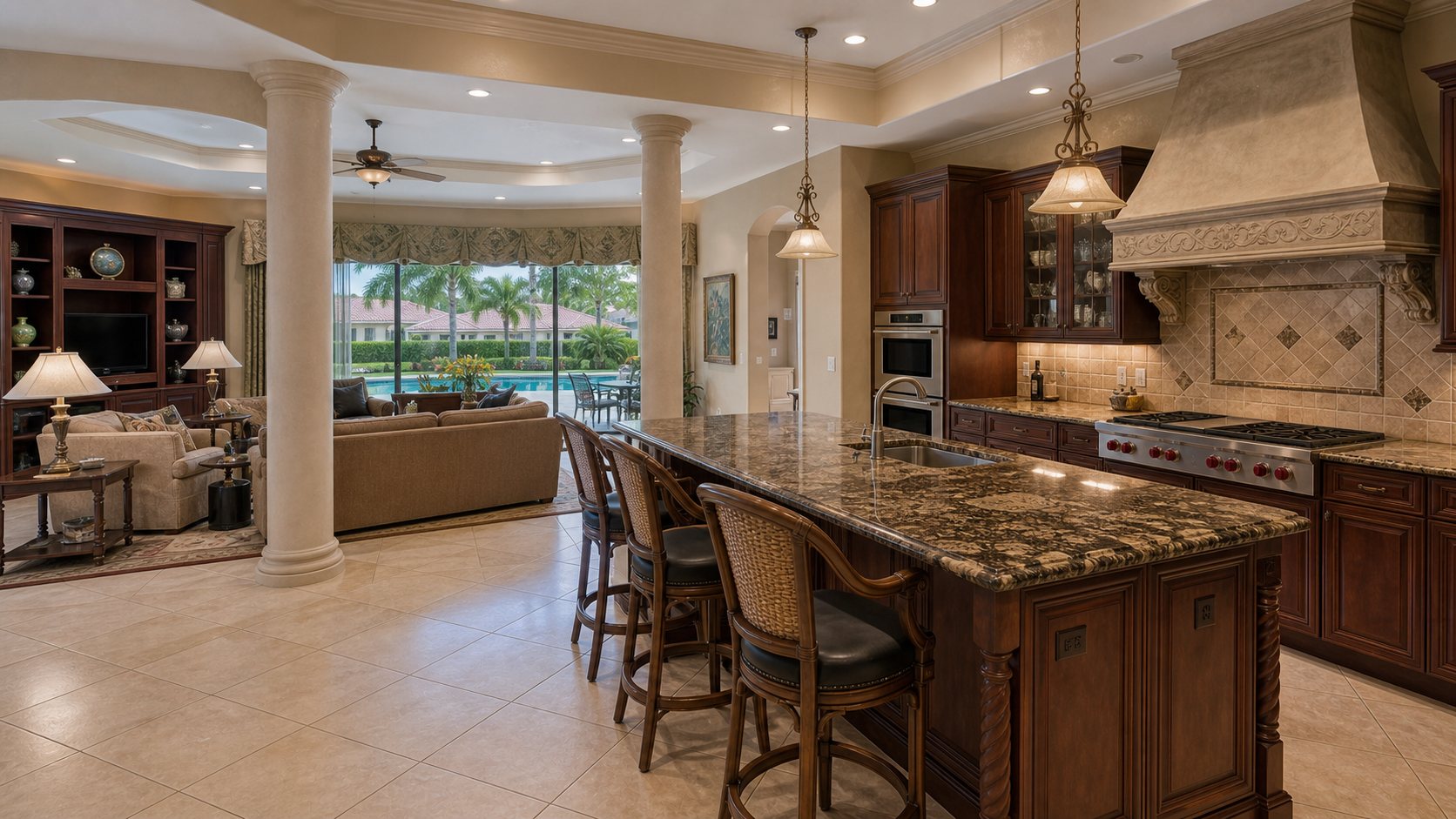 Finished estate kitchen with golf views (representative)