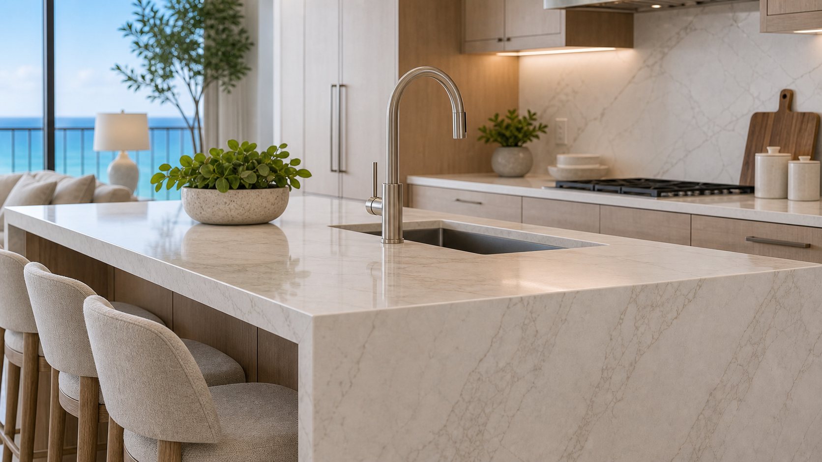 Finished stone kitchen island in Boca Raton
