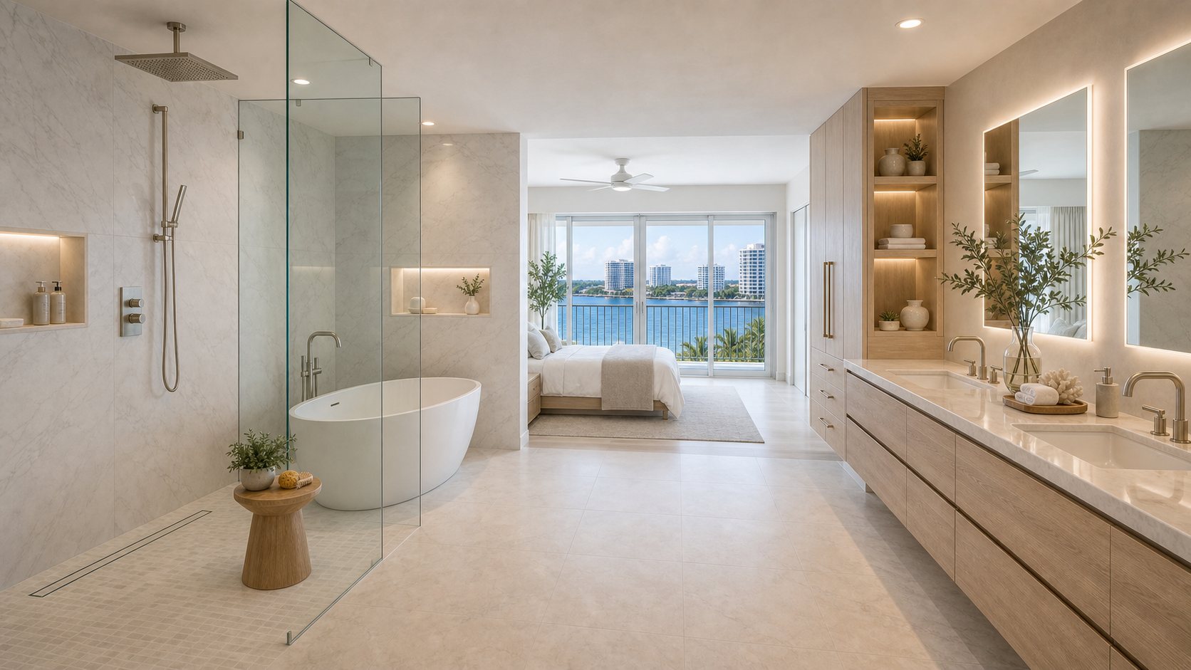 Renovated primary suite bath in a Boca Raton home