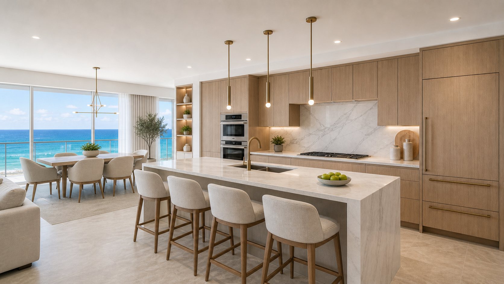 Finished Marbella oceanfront condo kitchen (representative)